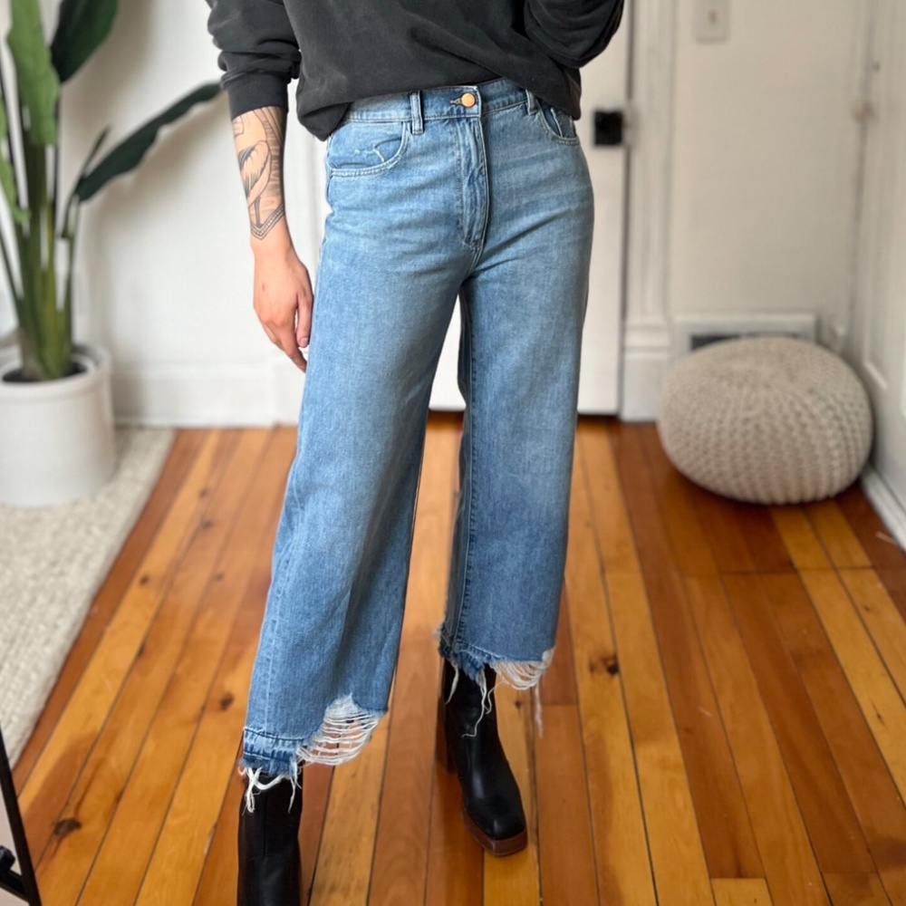 DL1961 Hepburn High Rise Wide Leg Distressed Raw Hem Jeans Size 27